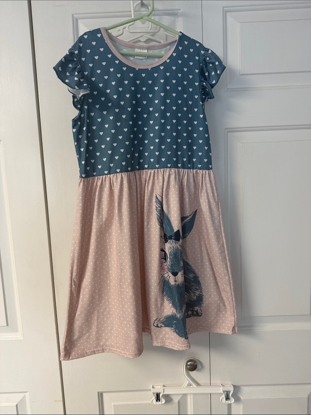 Girls Heart Print Blue & Pink Bunny Dress